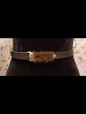 EUC RARE Vintage Garuglieri Brown Italian Calf & Mink & Crystal Luxury Belt SZ L